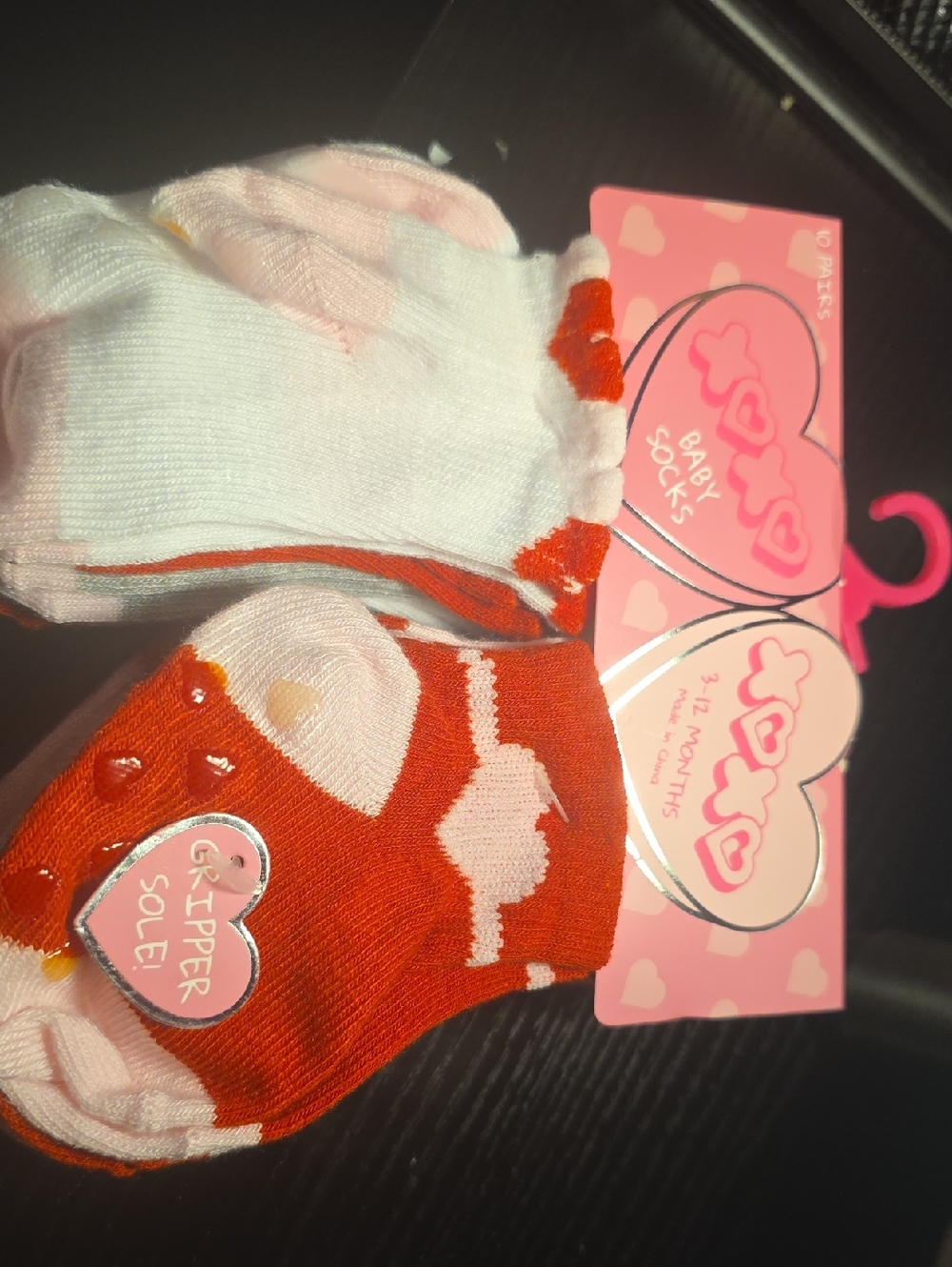 Baby Heart Gripper Socks - Pink & Red
